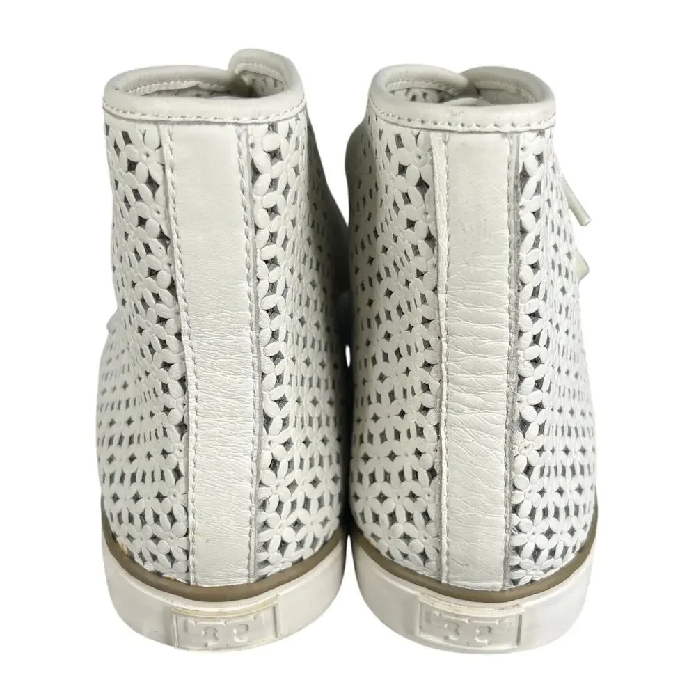 Tory Burch Women’s White Leather Perforated High Top Sneaker Size US 11